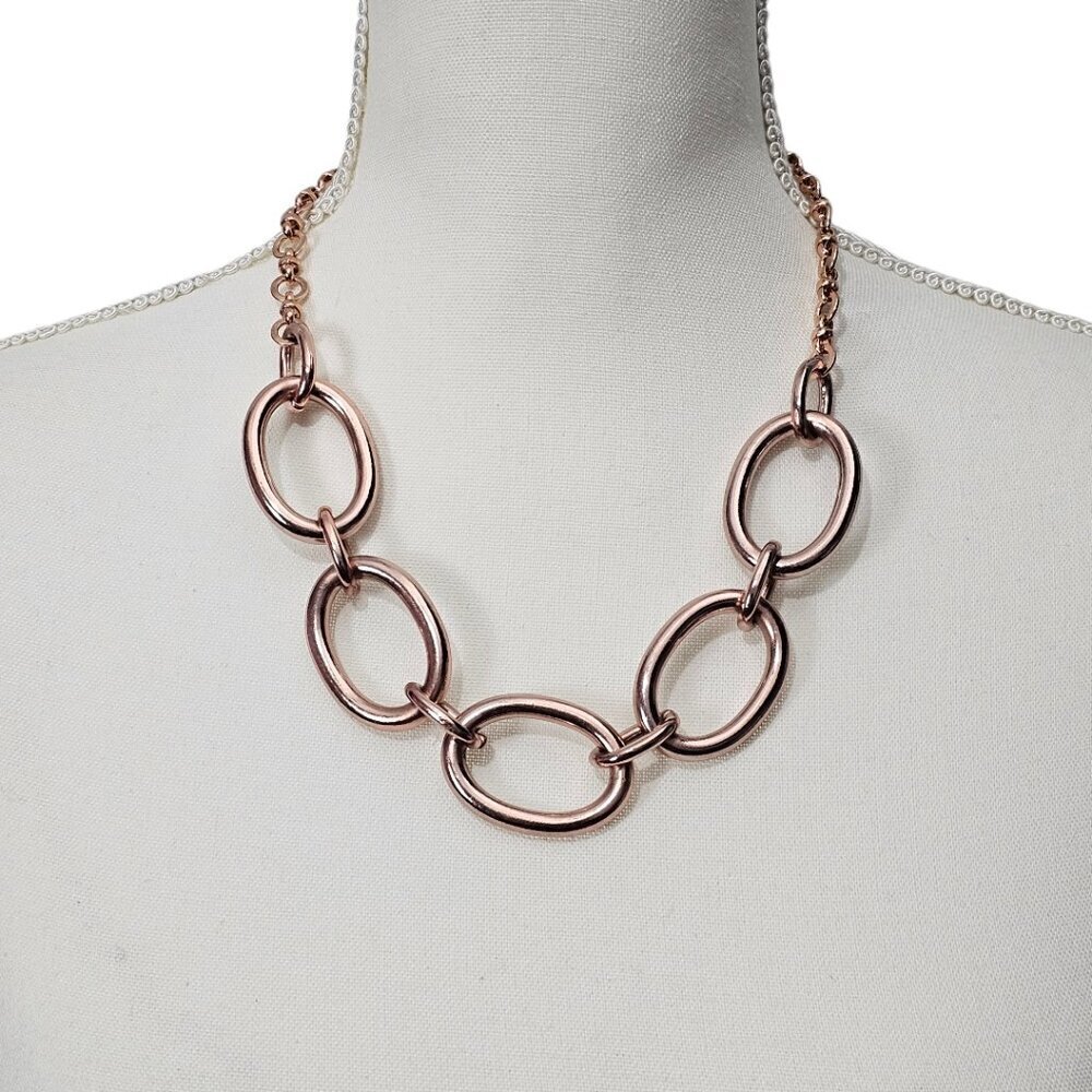 White House Black Market New Oval Link Collar Chunky Rose Gold Necklace